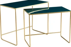 Miliboo Ausziehbare Couchtische petrolblau und vergoldet (2er-Set) WESS* Couchtische|Beistelltische