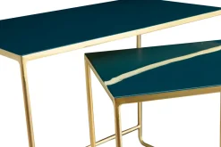 Miliboo Ausziehbare Couchtische petrolblau und vergoldet (2er-Set) WESS* Couchtische|Beistelltische