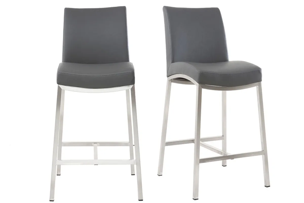 Miliboo Barhocker Aluminium gebürstet PU Dunkelgrau 66 cm (2er-Set) OLLY* Barhocker