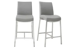 Miliboo Barhocker Aluminium gebürstet PU Hellgrau 66 cm (2er-Set) OLLY* Barhocker