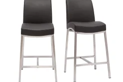 Miliboo Barhocker Aluminium gebürstet PU schwarz (2er-Set) OLLY* Barhocker