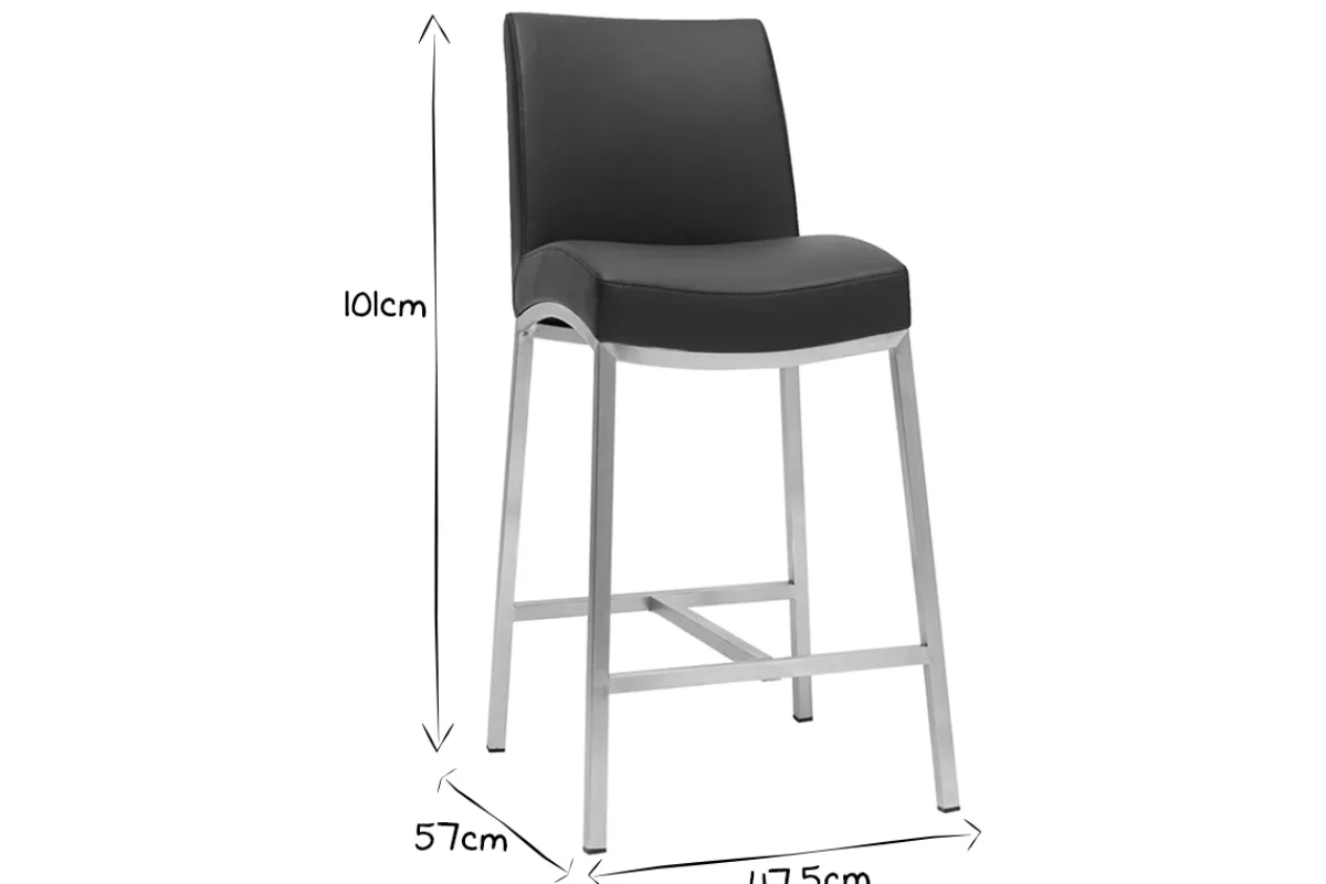 Miliboo Barhocker Aluminium gebürstet PU schwarz (2er-Set) OLLY* Barhocker