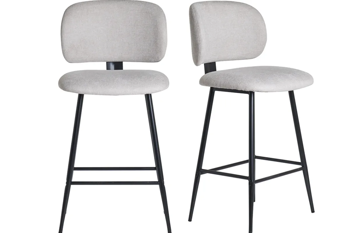 Miliboo Barhocker aus beigem Stoff mit Samteffekt und Metall H70 cm (2er-Set) ATRIUM* Barhocker