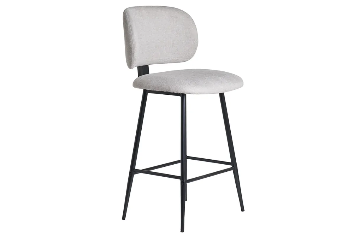 Miliboo Barhocker aus beigem Stoff mit Samteffekt und Metall H70 cm (2er-Set) ATRIUM* Barhocker