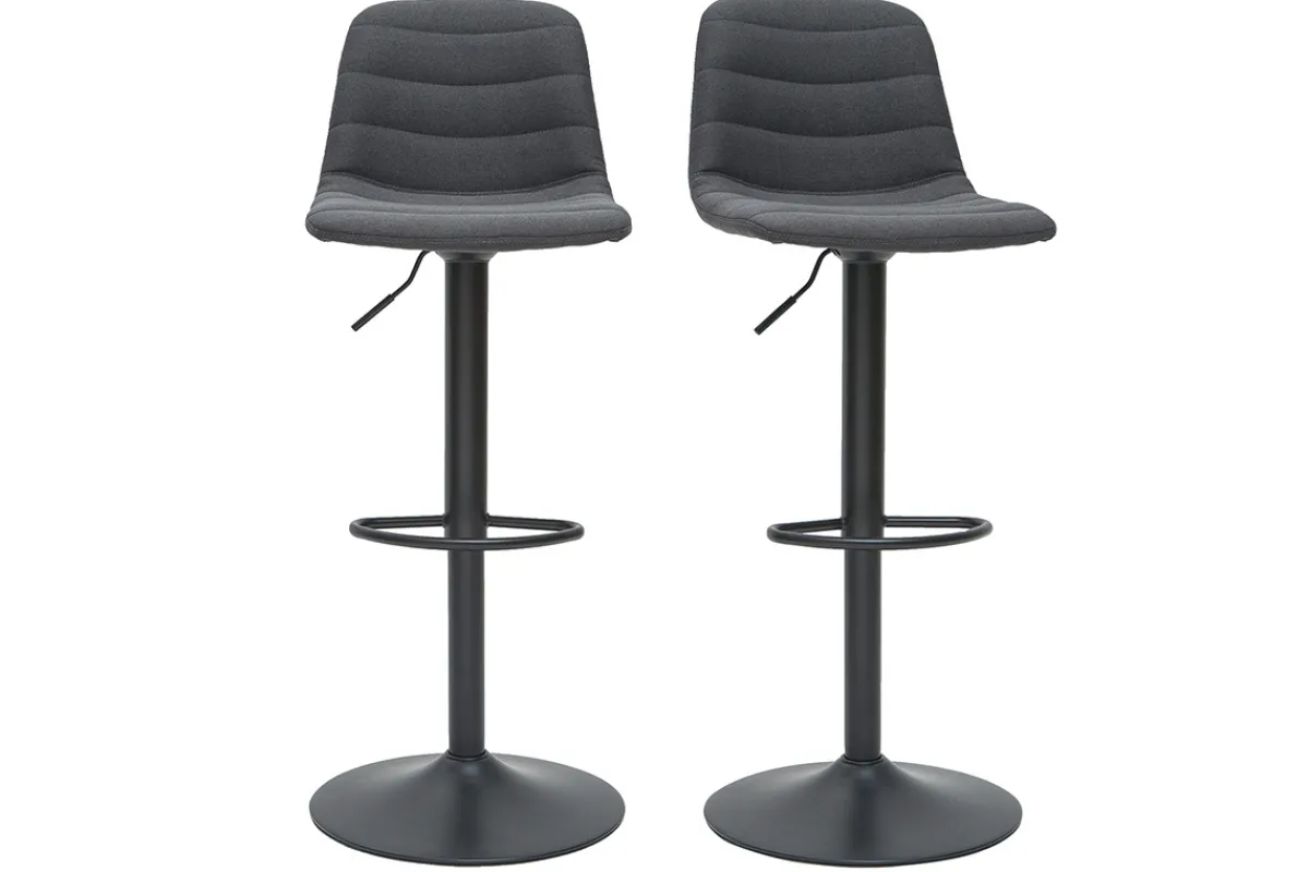 Miliboo Barhocker aus dunkelgrauem Stoff und Metall, höhenverstellbar ( 2er-Set) SAURY* Barhocker