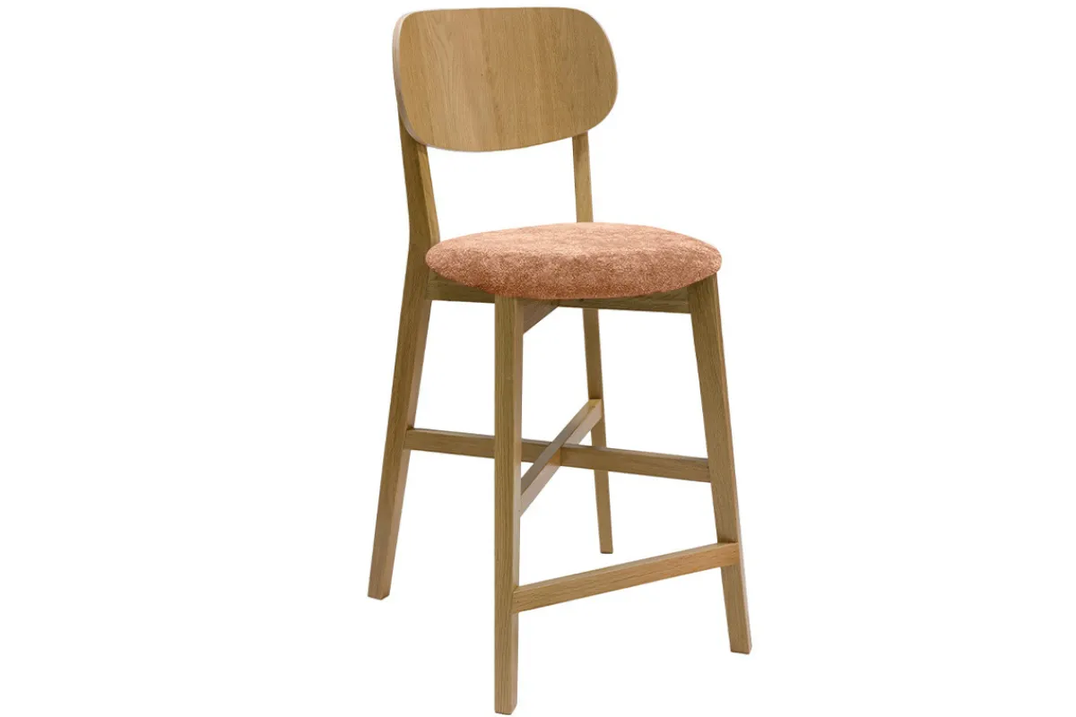 Miliboo Barhocker aus hellem Eichenholz und Stoff mit Samteffekt Terracotta H65 cm LUCIA* Barhocker