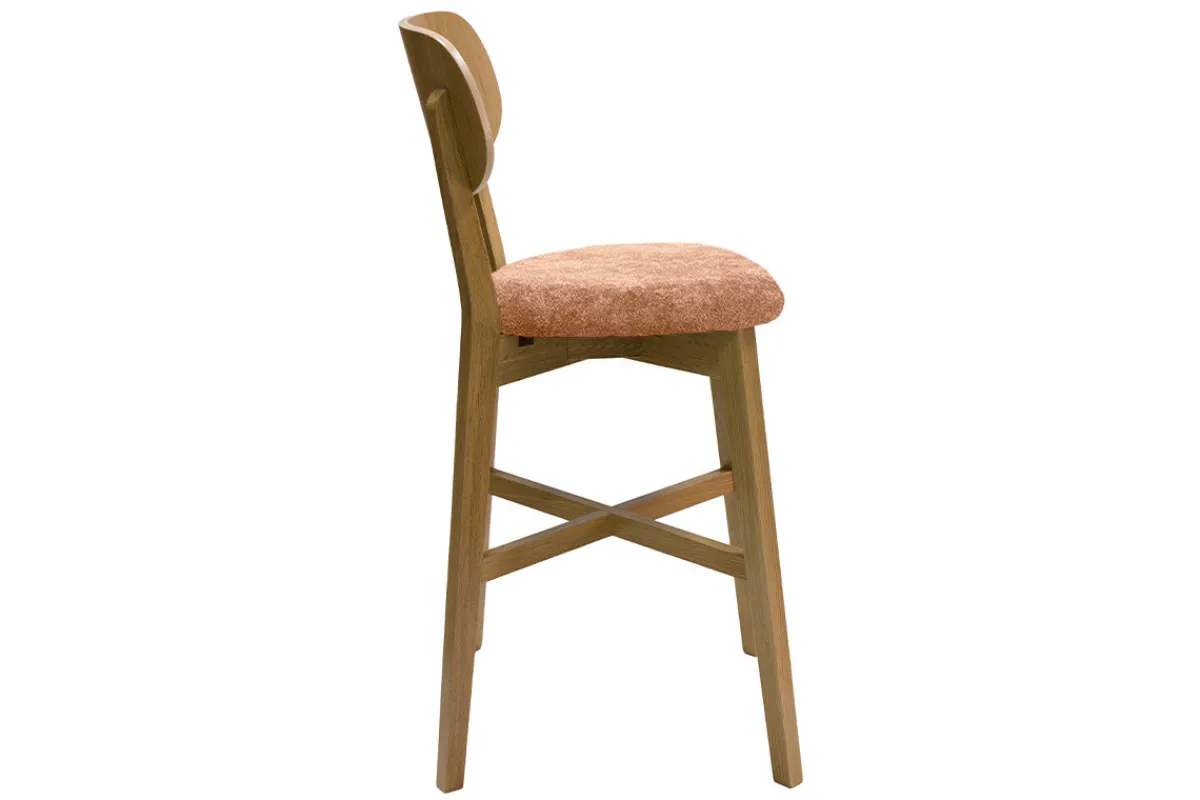Miliboo Barhocker aus hellem Eichenholz und Stoff mit Samteffekt Terracotta H65 cm LUCIA* Barhocker