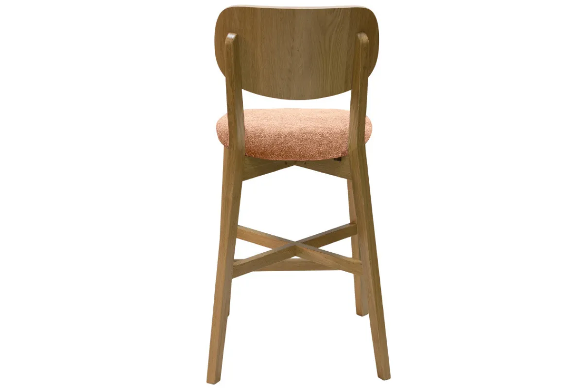 Miliboo Barhocker aus hellem Eichenholz und Stoff mit Samteffekt Terracotta H65 cm LUCIA* Barhocker