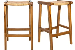 Miliboo Barhocker aus massivem Teakholz und Rattangeflecht H65 cm (2er-Set) GAWA* Barhocker