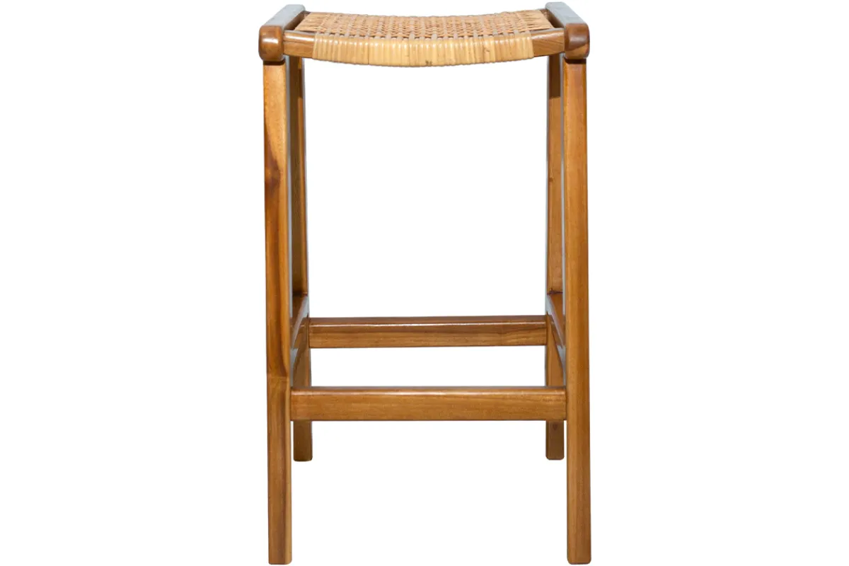 Miliboo Barhocker aus massivem Teakholz und Rattangeflecht H65 cm (2er-Set) GAWA* Barhocker