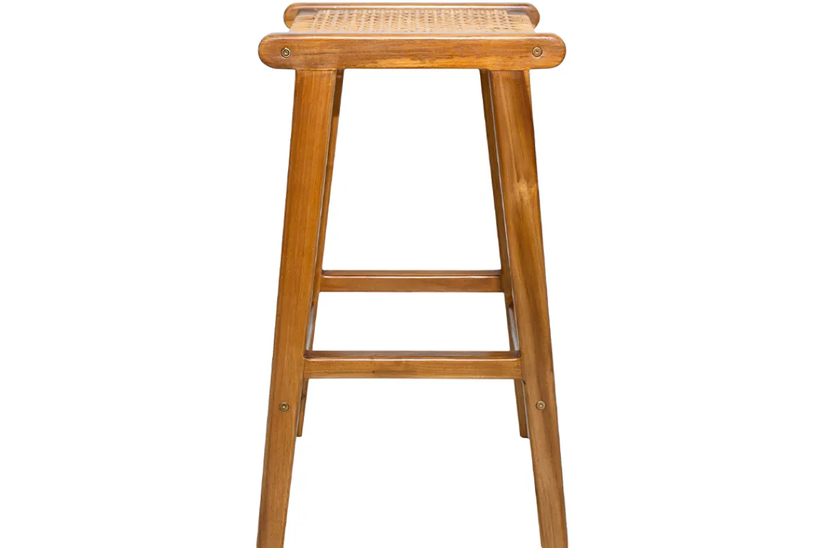 Miliboo Barhocker aus massivem Teakholz und Rattangeflecht H65 cm (2er-Set) GAWA* Barhocker