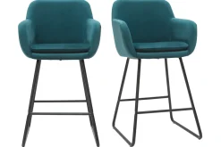 Miliboo Barhocker aus petrol Stoff mit Samteffekt H65 cm (2er-Satz) AMIKA* Barhocker