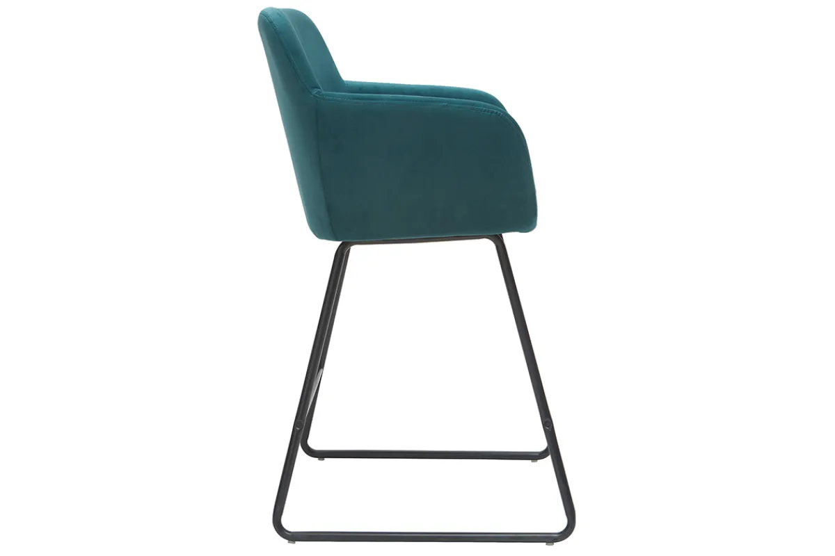 Miliboo Barhocker aus petrol Stoff mit Samteffekt H65 cm (2er-Satz) AMIKA* Barhocker