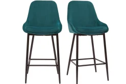 Miliboo Barhocker aus petrolblauem Samtstoff und schwarzem Metall H 65 cm (2er-Set) HOLO* Barhocker