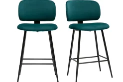 Miliboo Barhocker aus petrolblauem Samtstoff und schwarzem Metall H 70 cm (2er-Set) ATRIUM* Barhocker