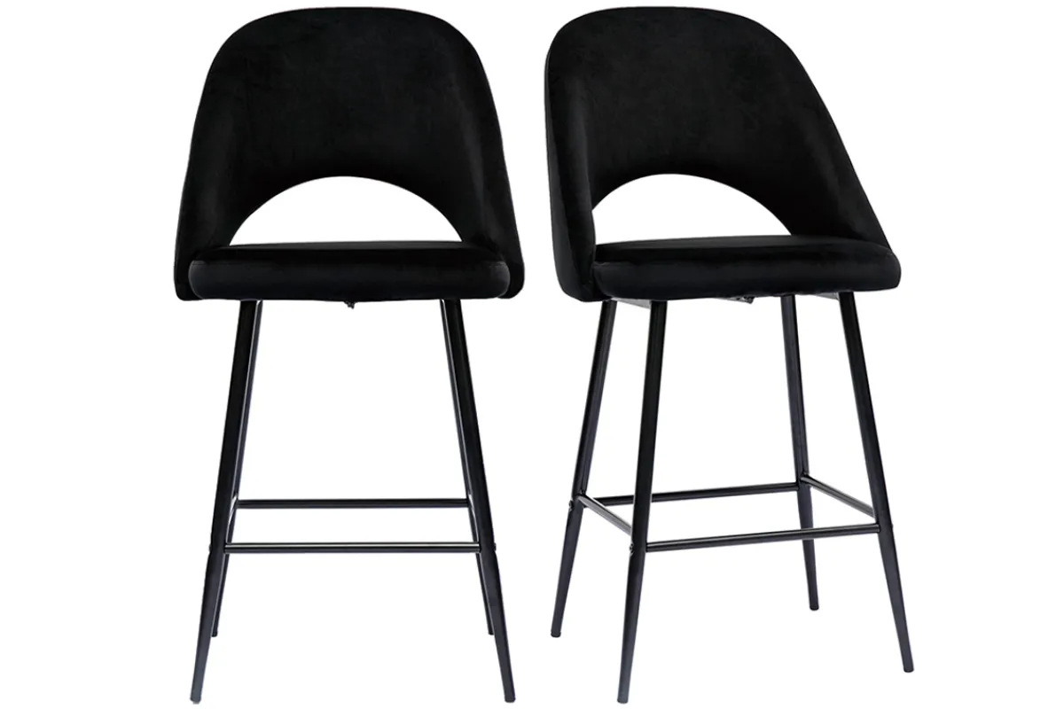Miliboo Barhocker aus schwarzem Samt und Metall H65 cm (2er-Set) COSETTE* Barhocker