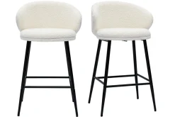 Miliboo Barhocker aus Stoff mit Bouclé-Wolleffekt in Ecru und schwarzem Metall (2er-Set) ROSALIE* Barhocker