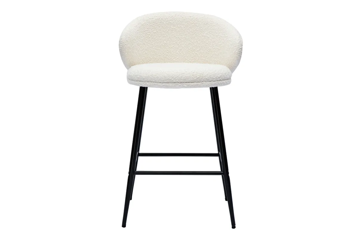Miliboo Barhocker aus Stoff mit Bouclé-Wolleffekt in Ecru und schwarzem Metall (2er-Set) ROSALIE* Barhocker