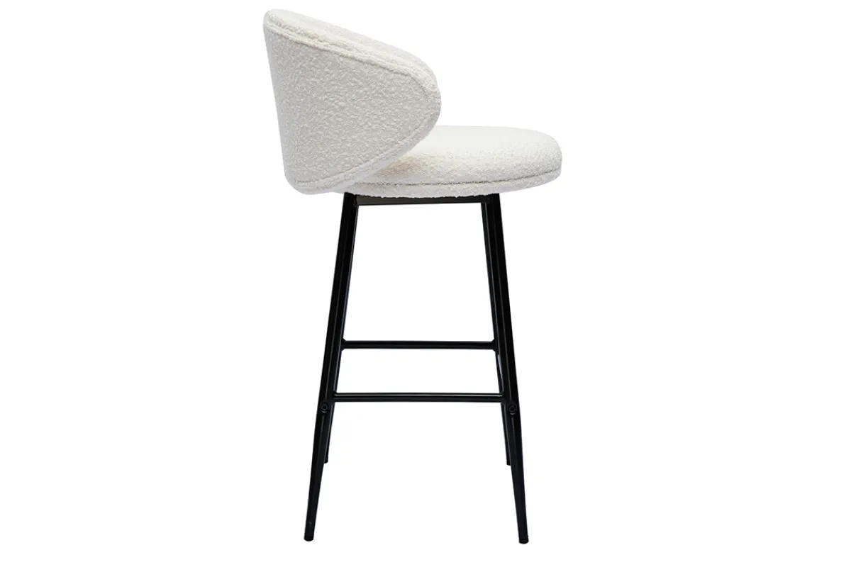 Miliboo Barhocker aus Stoff mit Bouclé-Wolleffekt in Ecru und schwarzem Metall (2er-Set) ROSALIE* Barhocker