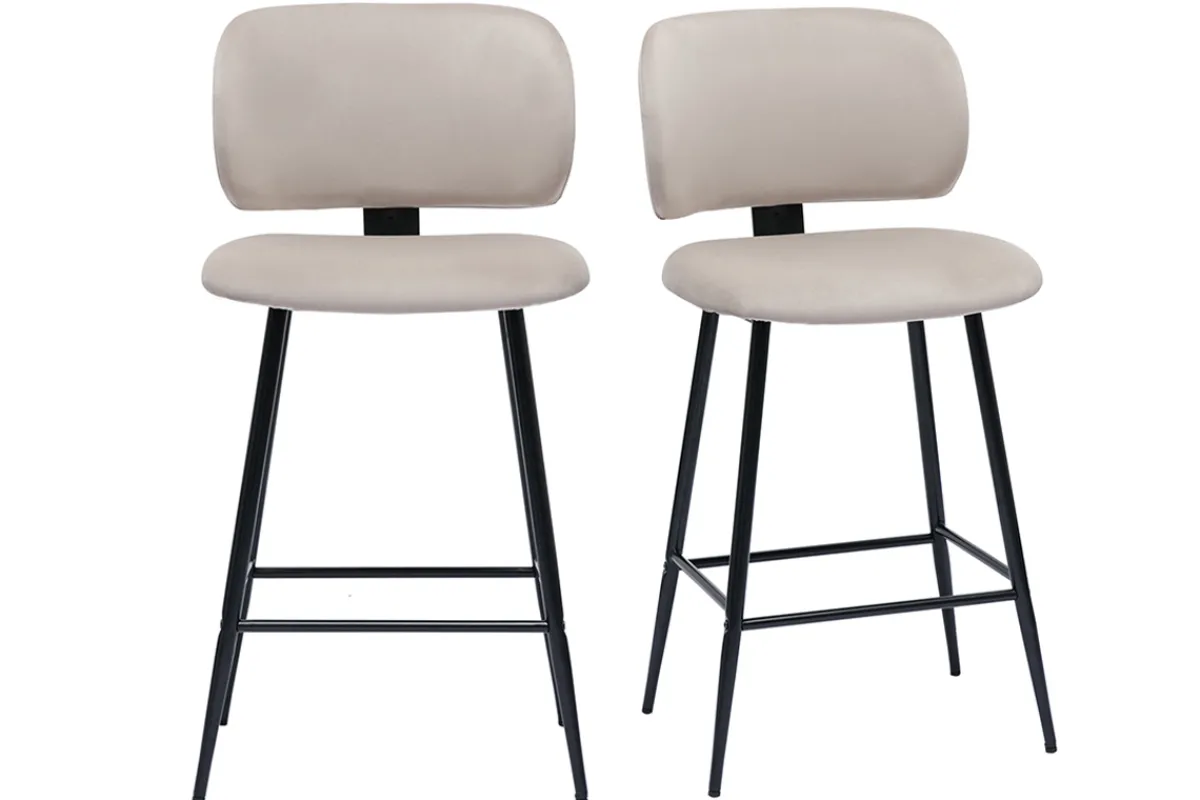 Miliboo Barhocker aus taupefarbenem Samtstoff und schwarzem Metall H70 cm (2er-Set) ATRIUM* Barhocker