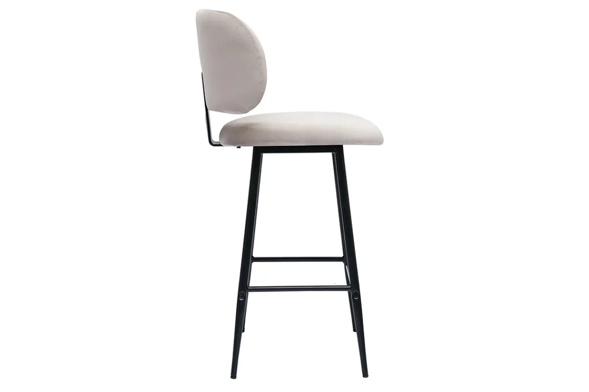 Miliboo Barhocker aus taupefarbenem Samtstoff und schwarzem Metall H70 cm (2er-Set) ATRIUM* Barhocker