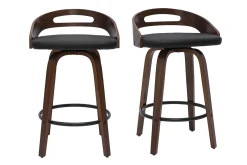 Miliboo Barhocker dunkles Holz und schwarzes Polyurethan 65 cm 2er-Set MANO* Barhocker