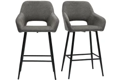 Miliboo Barhocker grauer Stoff mit Samteffekt und Metall H65 cm (2er-Set) LAURETTE* Barhocker