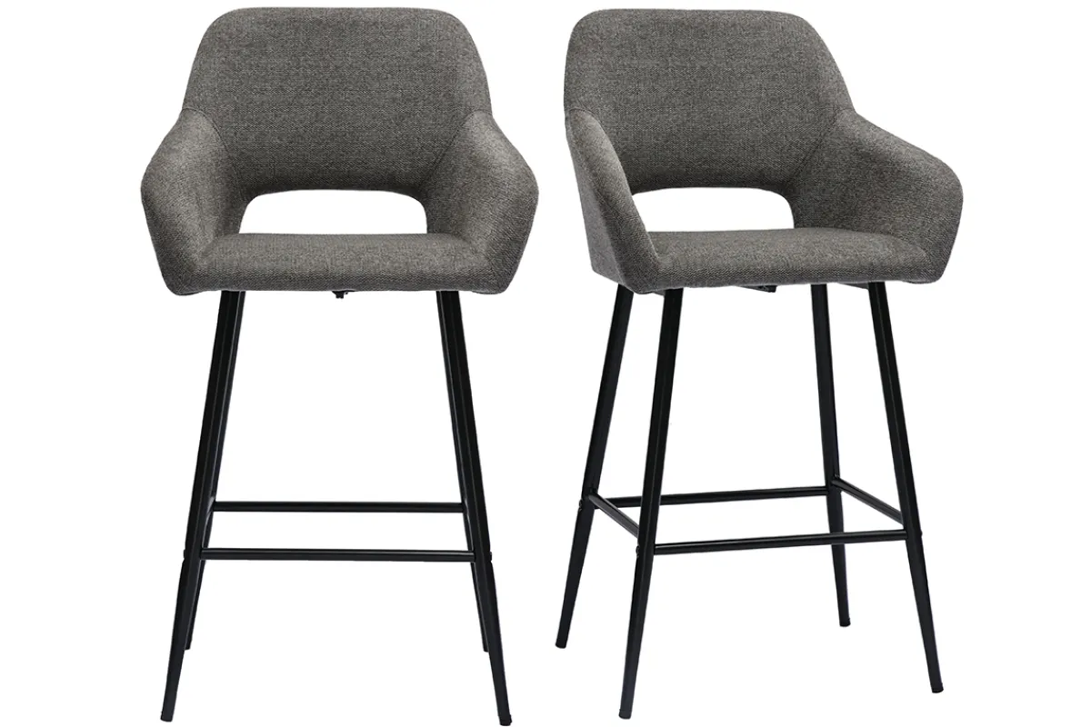 Miliboo Barhocker grauer Stoff mit Samteffekt und Metall H65 cm (2er-Set) LAURETTE* Barhocker