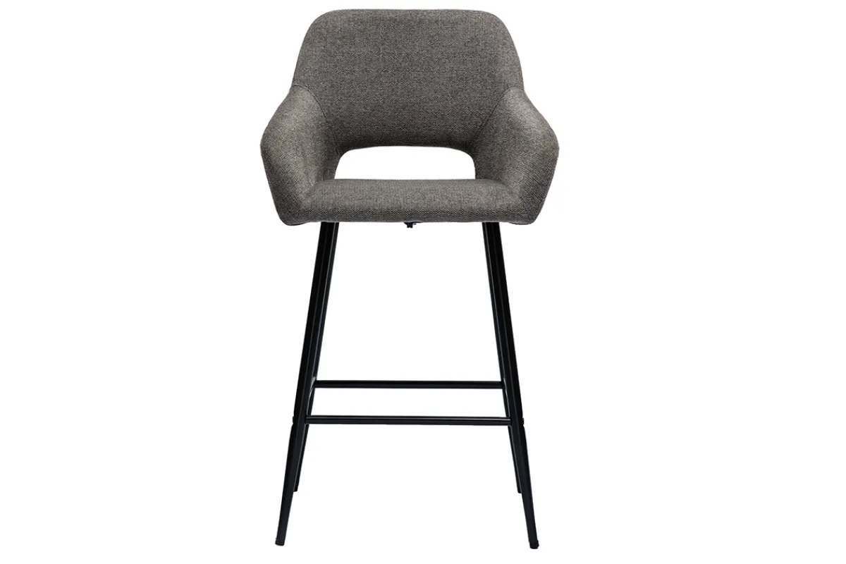 Miliboo Barhocker grauer Stoff mit Samteffekt und Metall H65 cm (2er-Set) LAURETTE* Barhocker