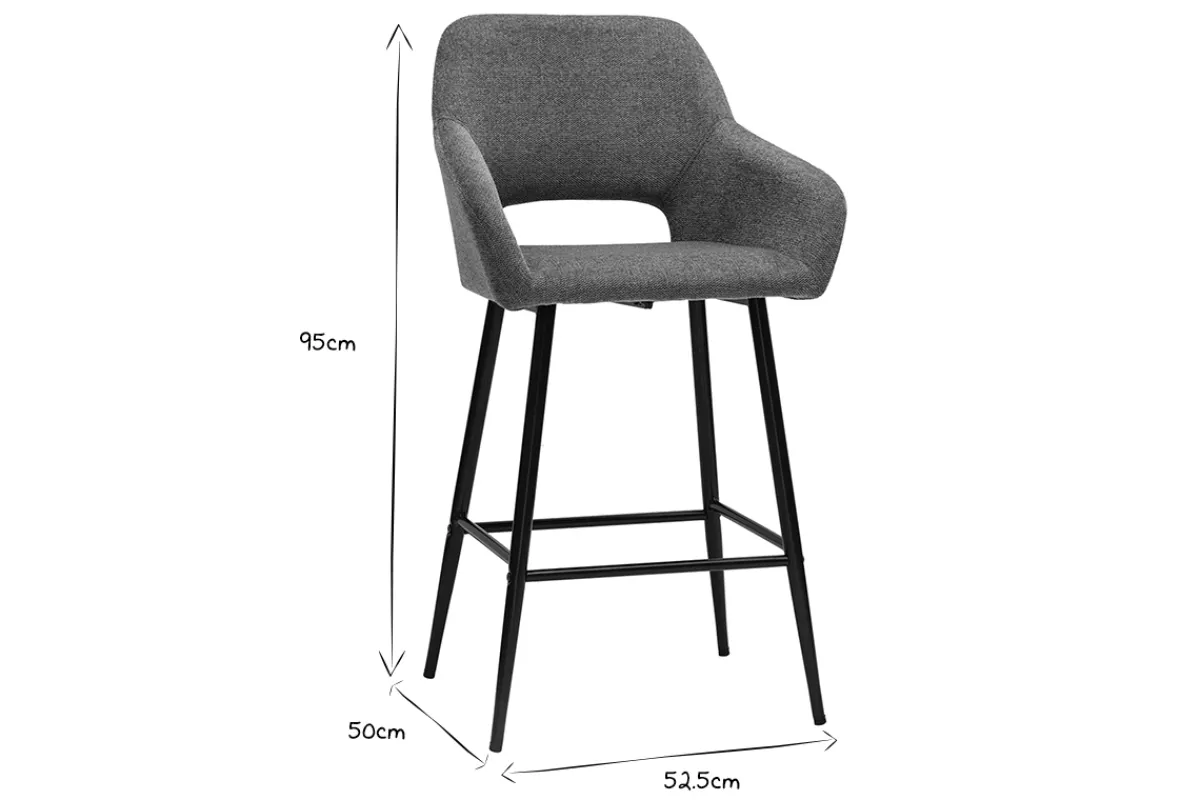 Miliboo Barhocker grauer Stoff mit Samteffekt und Metall H65 cm (2er-Set) LAURETTE* Barhocker