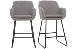 Miliboo Barhocker grauer Stoff mit Samteffekt H75 cm 2er-Set AMIKA* Barhocker