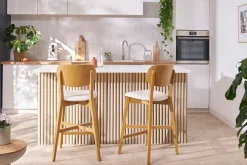 Miliboo Barhocker H65 Design Eichenholz und weiße Sitzfläche H65 cm LUCIA* Barhocker