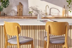Miliboo Barhocker helles Holz und grau melierter Stoff H65 cm (2er-Set) LUCIA* Barhocker