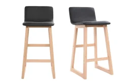 Miliboo Barhocker helles Holz und PU Schwarz 65 cm Set 2 Stück OSAKA* Barhocker
