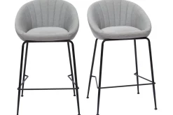 Miliboo Barhocker hellgrauer Stoff 65cm (2er Set) SHERU* Barhocker