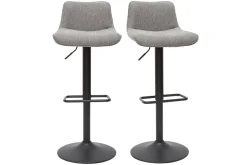 Miliboo Barhocker höhenverstellbar und um 360° drehbar aus Stoff mit strukturiertem Samteffekt in Grau und Metall (2er-Set) BOOST* Barhocker