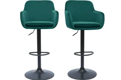 Miliboo Barhocker höhenverstellbar aus petrolblauem Samt und schwarzem Metall (2er-Set) AMIKA* Barhocker