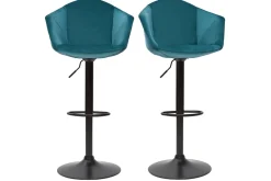Miliboo Barhocker höhenverstellbar und 360° drehbar aus petrolblauem Samt und schwarzem Metall (2er-Set) TAYA* Barhocker