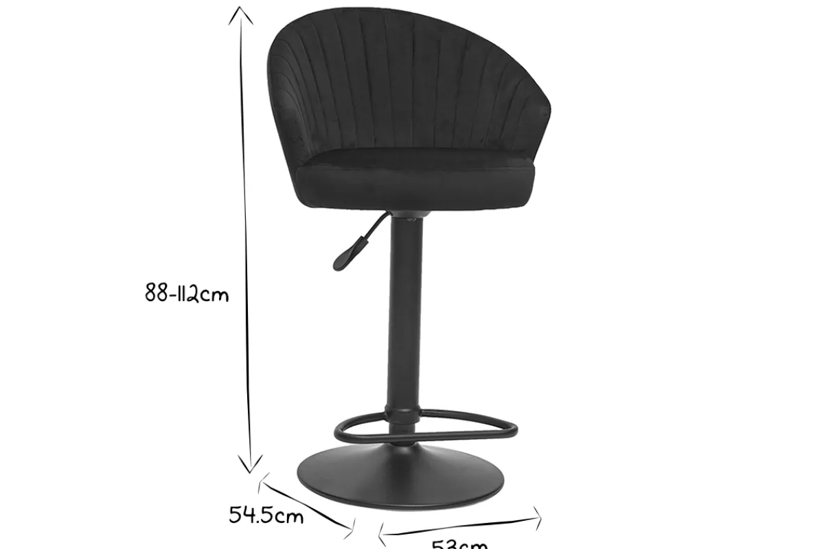 Miliboo Barhocker, höhenverstellbar, schwarzer Samt IZAAC* Barhocker