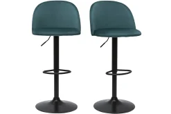 Miliboo Barhocker höhenverstellbar aus petrolblauem Samt und schwarzem Metall (2er-Set) CELESTE* Barhocker
