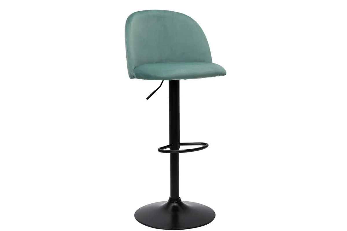Miliboo Barhocker höhenverstellbar aus hellgrünem Samt und schwarzem Metall (2er-Set) CELESTE* Barhocker