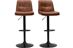 Miliboo Barhocker höhenverstellbar braunes Polyurethan und schwarzes Metall (2er-Set) ZUCK* Barhocker