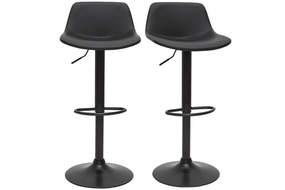 Miliboo Barhocker höhenverstellbar schwarzes Polyurethan und schwarzes Metall (2er-Set) NONIE* Barhocker