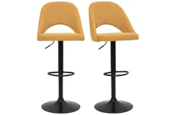 Miliboo Barhocker höhenverstellbar Stoff mit strukturiertem Samteffekt in Gelb und schwarzes Metall (2er-Set) COSETTE* Barhocker