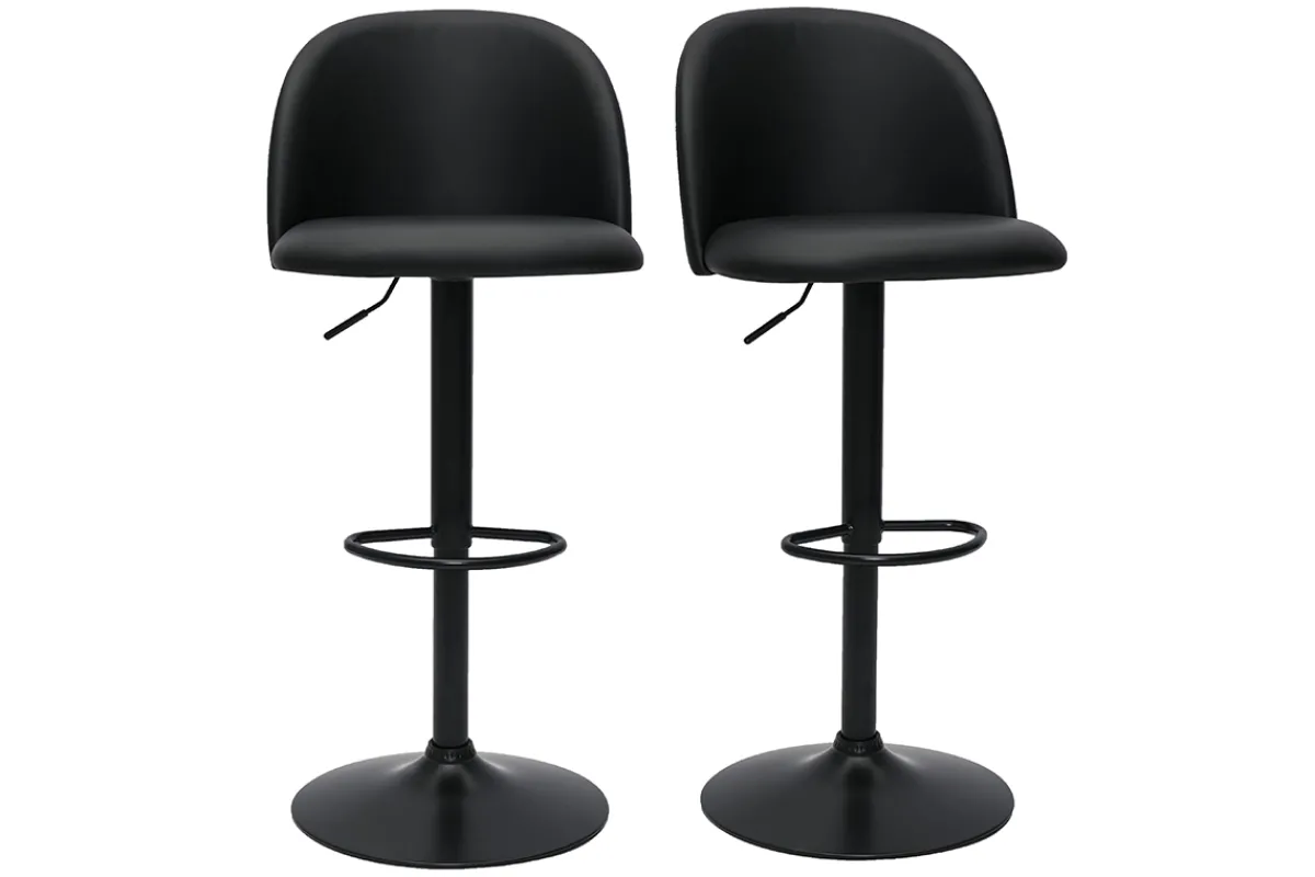 Miliboo Barhocker höhenverstellbar schwarzes Polyurethan und schwarzes Metall (2er-Set) CELESTE* Barhocker