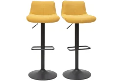 Miliboo Barhocker höhenverstellbar und um 360° drehbar aus Stoff mit strukturiertem Samteffekt in Senfgelb und Metall (2er-Set) BOOST* Barhocker