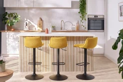 Miliboo Barhocker höhenverstellbar und um 360° drehbar aus Stoff mit strukturiertem Samteffekt in Senfgelb und Metall (2er-Set) BOOST* Barhocker