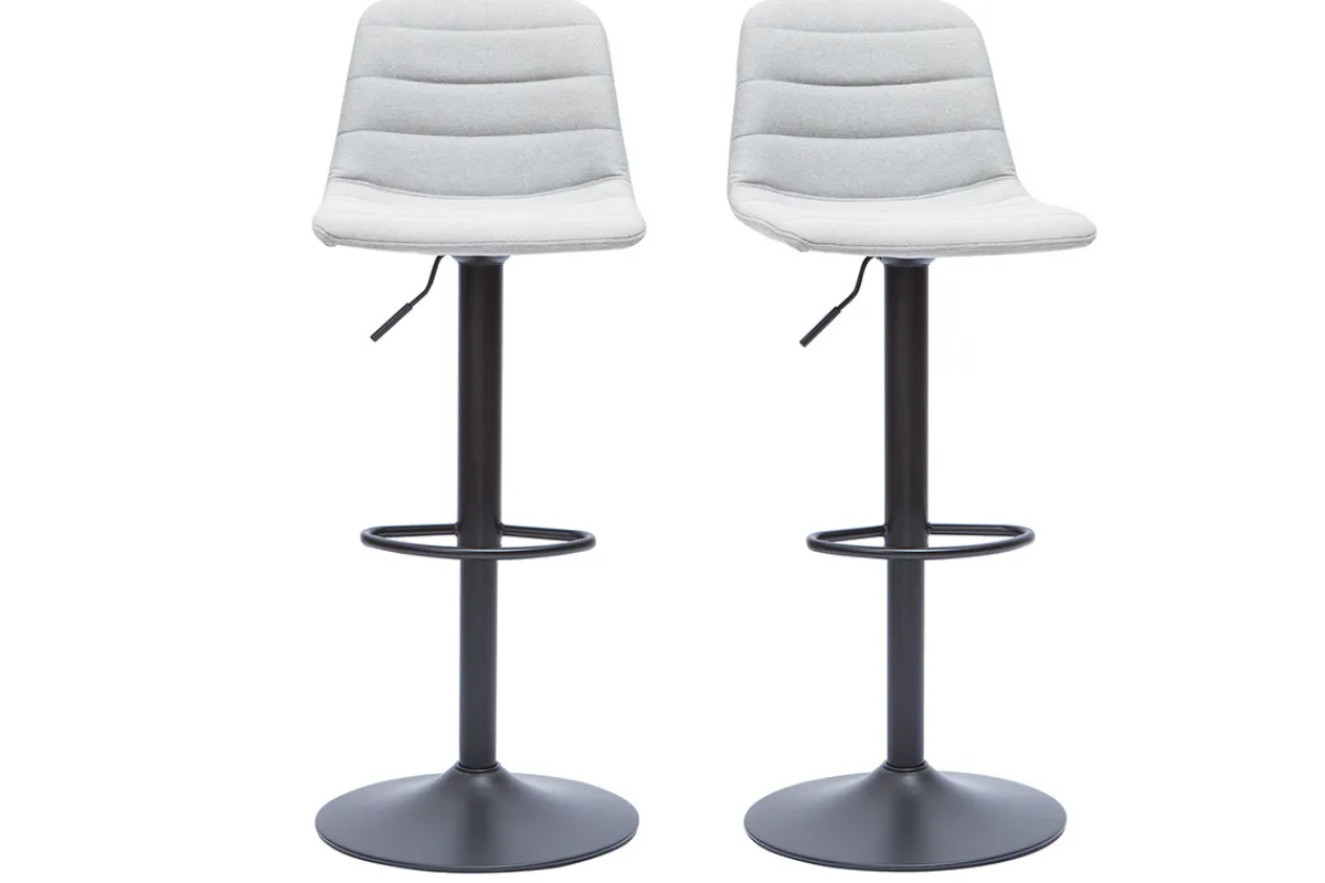 Miliboo Barhocker höhenverstellbar aus hellgrauer Stoff und Metall (2er-Set) SAURY* Barhocker