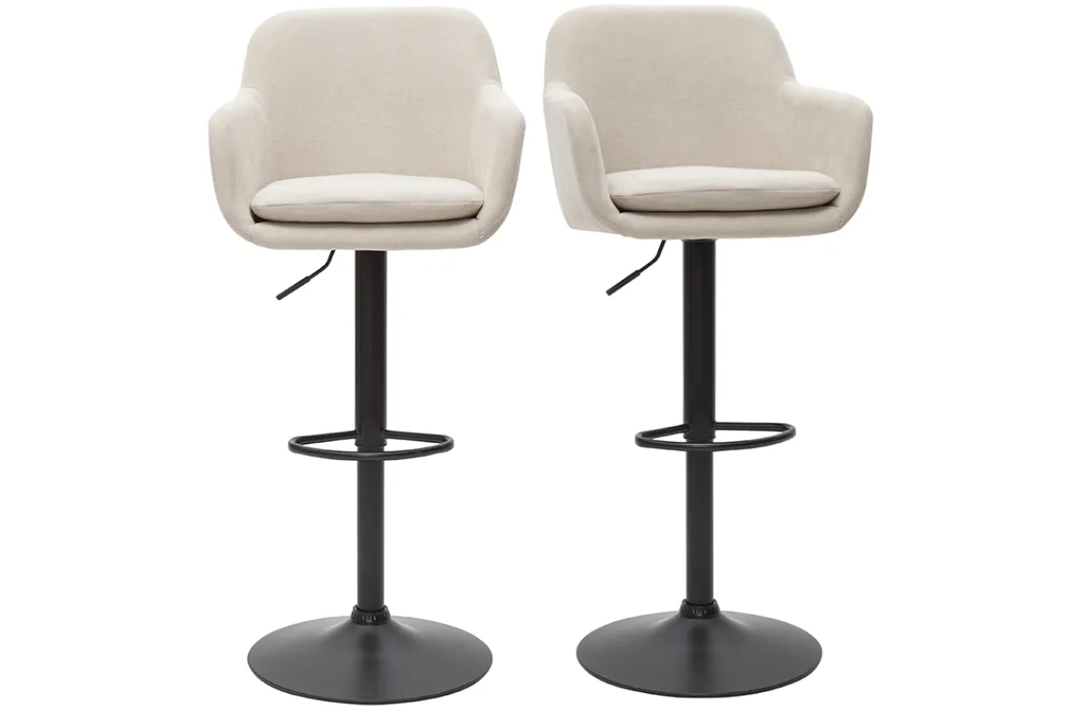 Miliboo Barhocker höhenverstellbar beiger Stoff mit Samteffekt und Metall (2er-Set) AMIKA* Barhocker