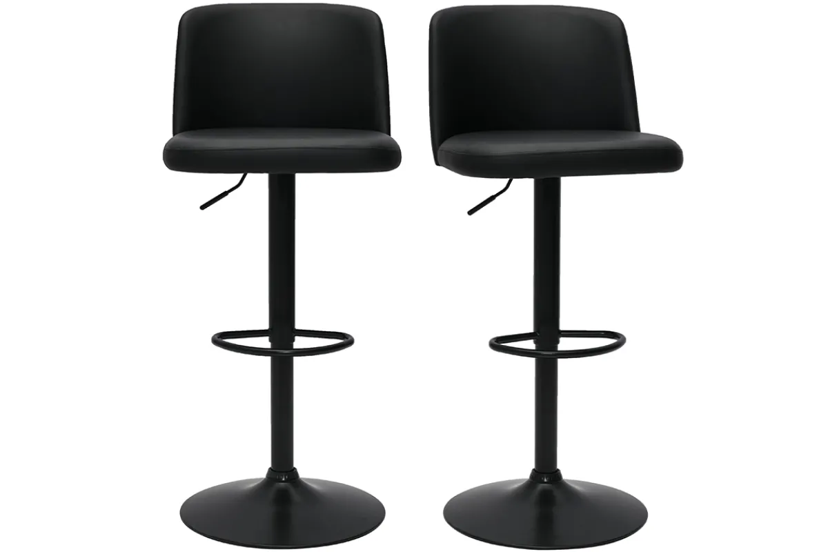 Miliboo Barhocker höhenverstellbar schwarzes Polyurethan und schwarzes Metall (2er-Set) MONTI* Barhocker